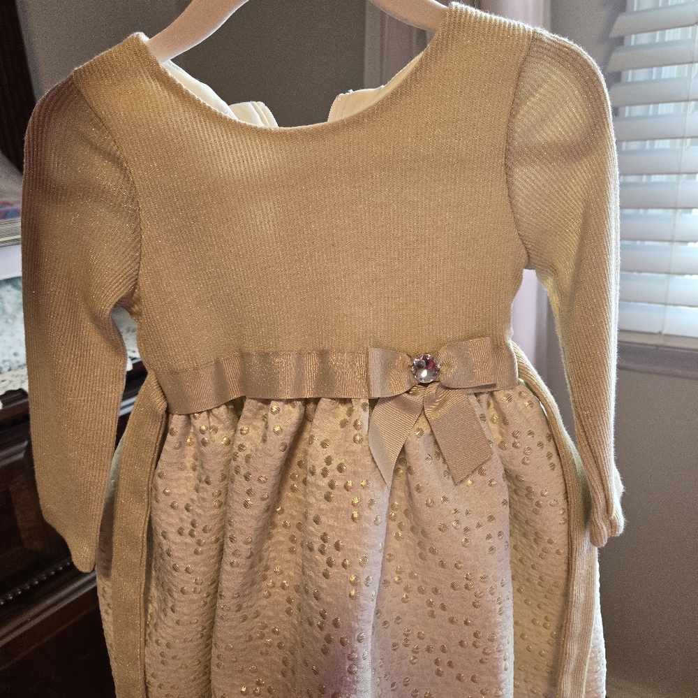 Bonnie Baby Knit and Brocade Dress,  Gold